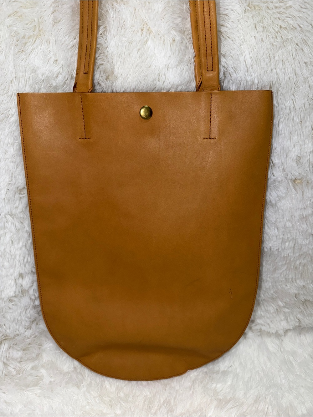 Everyday Camel Leather Tote with Snap Closure